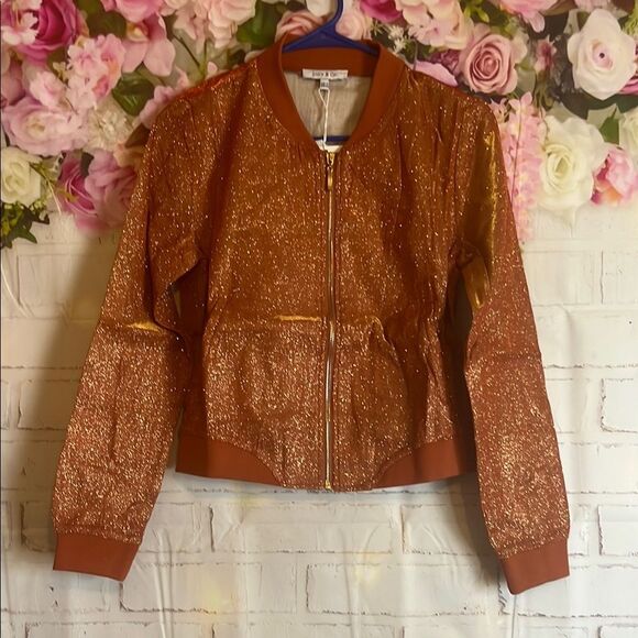 Lucy & Co Orange Rust Sparkle Zip Up Fashion Jacket s - Picture 1 of 11